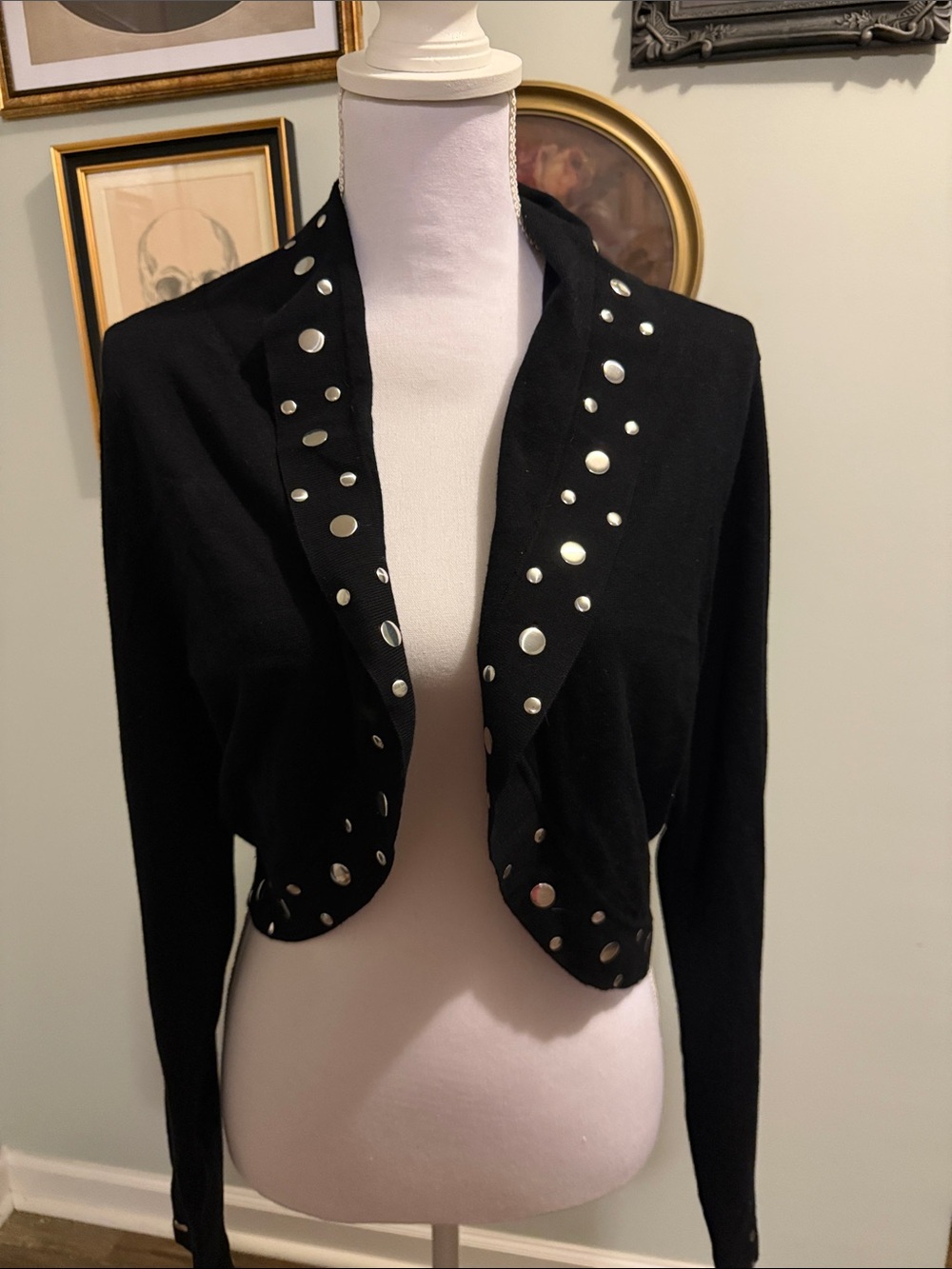 Lane Bryant Black Cropped Stud-Trim Cardigan Blazer